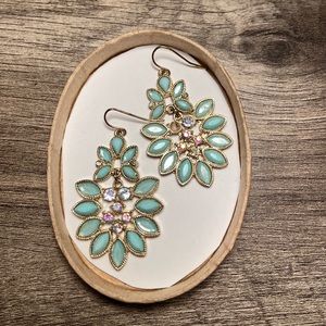 Mint, gold, crystal dangle earrings